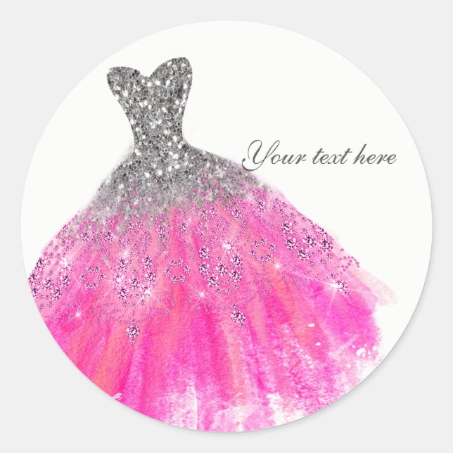 Rosa und silber Glitzer Glam Dress Brautparty Runder Aufkleber (Vorderseite)