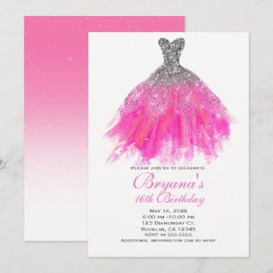 Rosa und silber Glitzer Glam Dress Sweet 16 Party Einladung