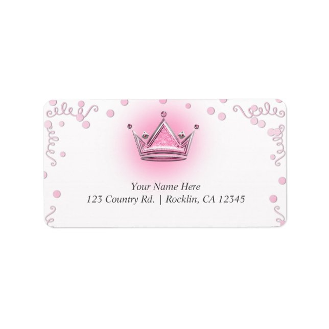 Rosa und Silberkrone Party Confetti Einladung Adressaufkleber (Vorne)
