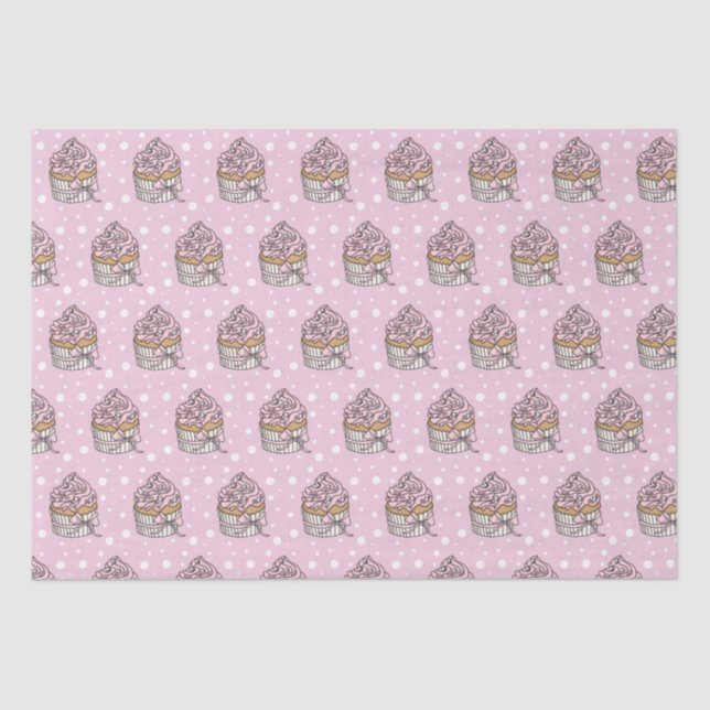 Rosa und silberne Cupcakes Polka Dot Seidenpapier (Vorderseite)