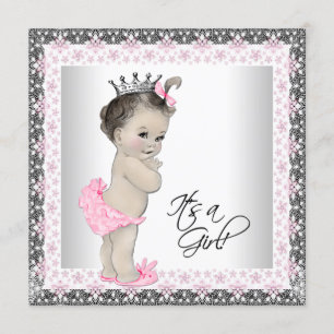 Rosa und silberne Dusche Prinzessin-Baby Einladung
