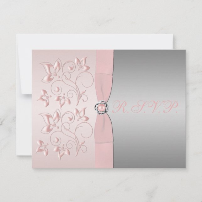 Rosa und silberne florale Antwortkarte RSVP Karte (Vorderseite)