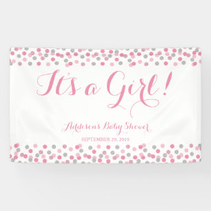 Rosa und silberne Glitzer-Baby-Duschen-Fahne groß Banner