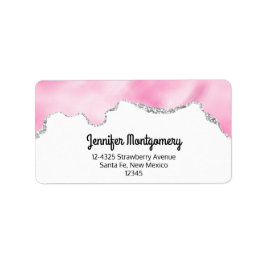 Rosa und silberne Imitate Glitzer Border Stilvoll Adressaufkleber
