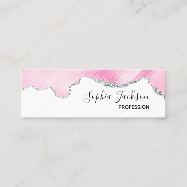 Rosa und silberne Imitate Glitzer Border Stilvoll Mini Visitenkarte (Vorderseite)