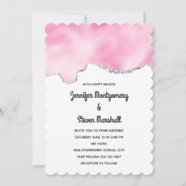 Rosa und Silberne Imitate Glitzer Border Stilvolle Einladung