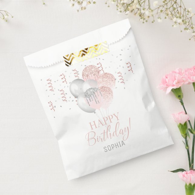 Rosa und Silberne Luftballons Geburtstag  Geschenktütchen (Versiegelt)