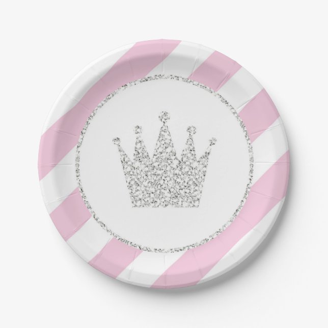Rosa und silberne Princess Crown Party Teller (Vorderseite)
