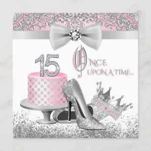 Rosa und silberne Quinceanera Prinzessin 15. Gebur Einladung