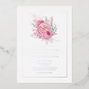 Rosa und silberne tropische Blumenfolie Folieneinladung