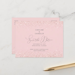 Rosa und silberner Glitter-Hochzeit-Save-the-Date- Ankündigungspostkarte