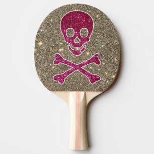 Rosa und silbernes Schädel-GlitzerPing Pong Padde Tischtennis Schläger