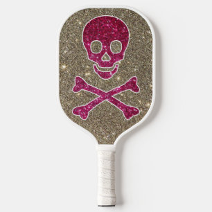 Rosa und Silberschädel Glitzer Hübsch Streng Cool Pickleball Schläger