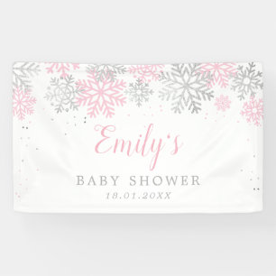 Rosa und Silberschneeflocken Girl Baby Dusche Banner