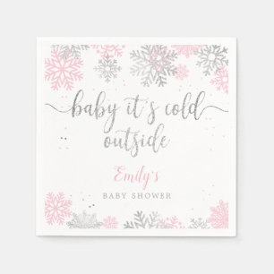 Rosa und Silberschneeflocken Winter Girl Babydusch Serviette