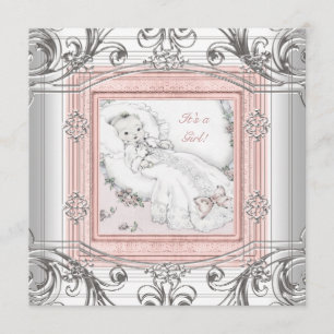 Rosa und Silver Baby Girl Dusche Einladung