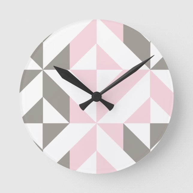 Rosa und Silver Geometric ZigZag Runde Wanduhr (Vorderseite)