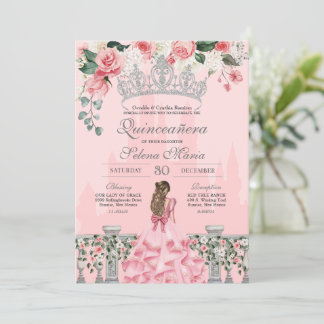 Rosa und Silver Royal Princess Quinceanera Einladung