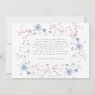 Rosa und staubblaue Aquarell-Botanik-Hochzeit Dankeskarte