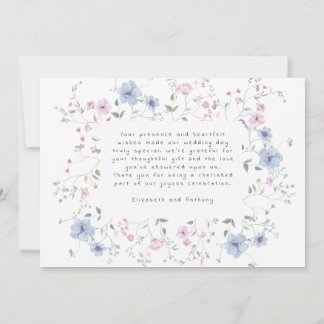 Rosa und staubblaue Aquarell-Botanik-Hochzeit Dankeskarte