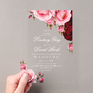 Rosa und Staubrosen-Pink Florale Hochzeit Acryleinladungen