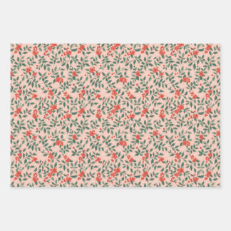 Rosa und Stechpalmen-Weihnachtspapier Geschenkpapier Set