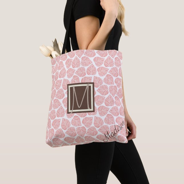 Rosa und Taupe Leaf Natural Trendy Monogram Tasche (Von Nahem)