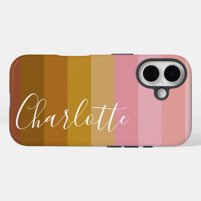 Rosa und Terracotta Boho Geometrische Streifen Nam iPhone 16 Hülle (Rückseite (Horizontal))