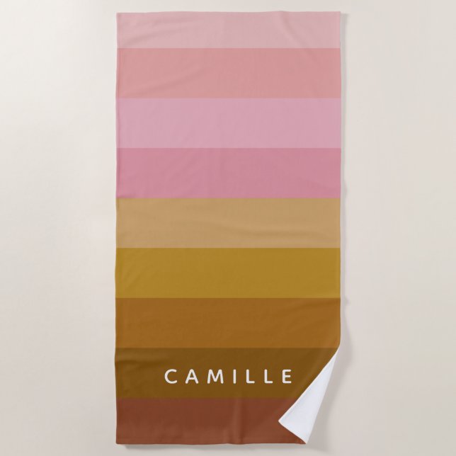 Rosa und Terracotta Boho Geometrische Streifen Nam Strandtuch (Vorderseite)