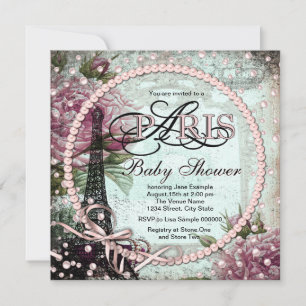 Rosa und Türkis Chic Paris Babyparty Einladung