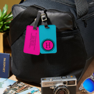 Rosa und Türkis gepunktetes Monogramm Gepäckanhänger
