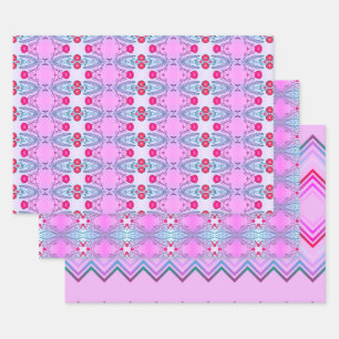 Rosa und Türkis Geschenkpapier Flachblatt-Set von Set
