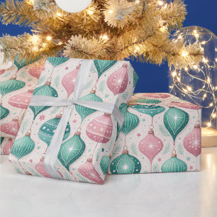 Rosa und Türkis-Kugelschmuck Weihnachten Geschenkpapier