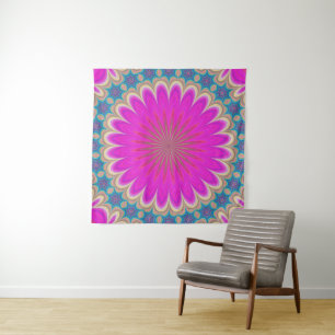 Rosa und Türkis Mystischer Mandala Wandteppich