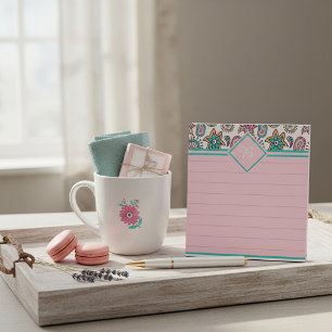 Rosa und Türkis Paisley-Monogramm Notizblock