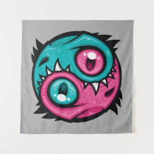 Rosa und Türkis Yin Yang Drachen Wandteppich