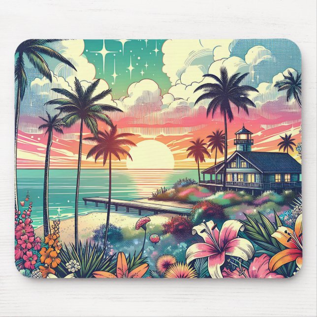 Rosa und Türkisblau | Beach Art Mousepad (Vorne)