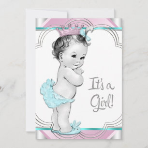 Rosa und Türkisblaue Prinzessin Baby Shower Einladung