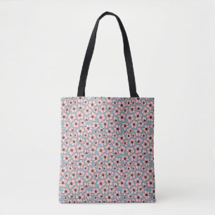 Rosa und Türkisblauer Blumenprint Tasche