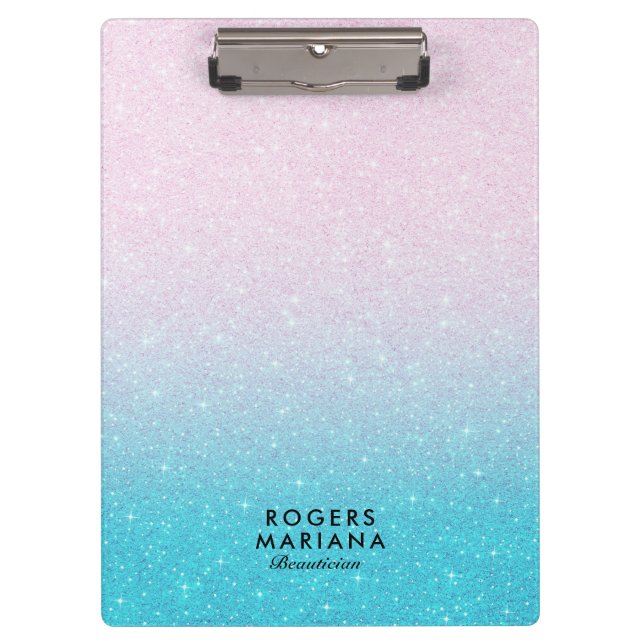 Rosa und türkisfarbene Ombre Imitats Glitzer Klemmbrett (Vorderseite)
