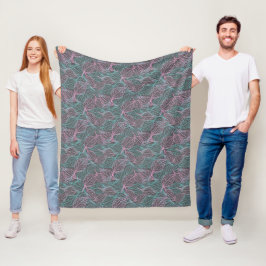 Rosa und türkisfarbene stilisierte Blätter Graues  Fleecedecke