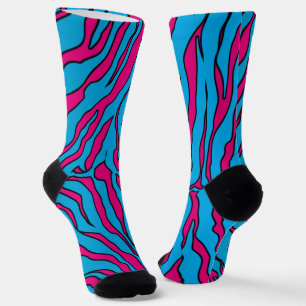 Rosa und türkisfarbene Tiger Streifen Tierdruck Socken