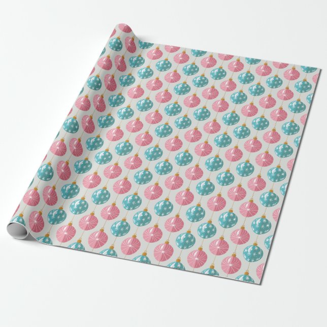 Rosa und türkisfarbene Weihnachtsschmuck Geschenkpapier (Ungerollt)