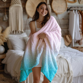 Rosa und türkisfarbener Glitzer Ombre Fleecedecke