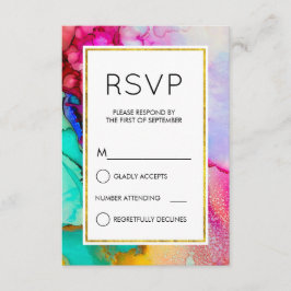 Rosa und türkisfarbenes Abstraktes Wasser Einfache RSVP Karte