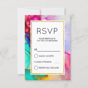 Rosa und türkisfarbenes Abstraktes Wasser Einfache RSVP Karte
