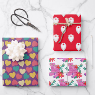 Rosa und violett Weihnachtsmann Weihnachten Geschenkpapier Set
