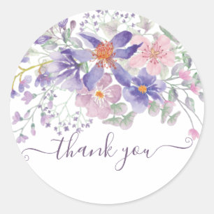 Rosa und violette Aquarell-Blumen danke  Runder Aufkleber