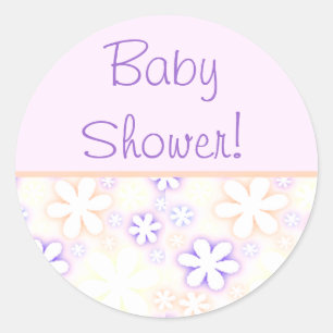 Rosa und violette Blumen, BabyDusche! Runder Aufkleber