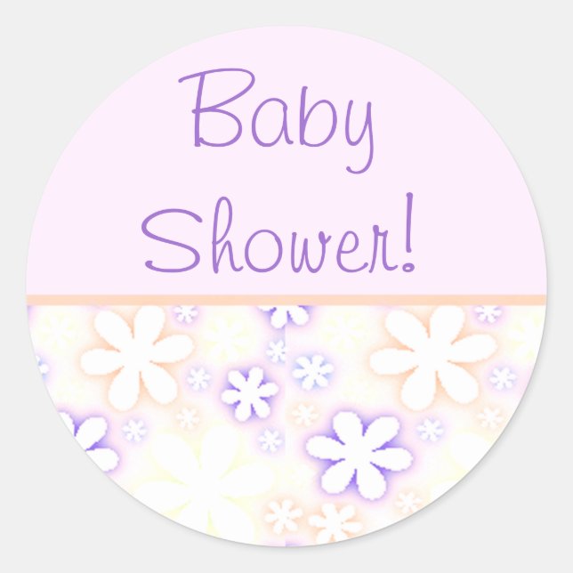 Rosa und violette Blumen, BabyDusche! Runder Aufkleber (Vorderseite)
